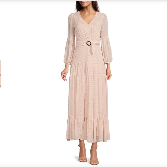 NWT Taylor Polka Dot Print Sheer 3/4 Sleeve Midi Dress - Picture 1 of 8
